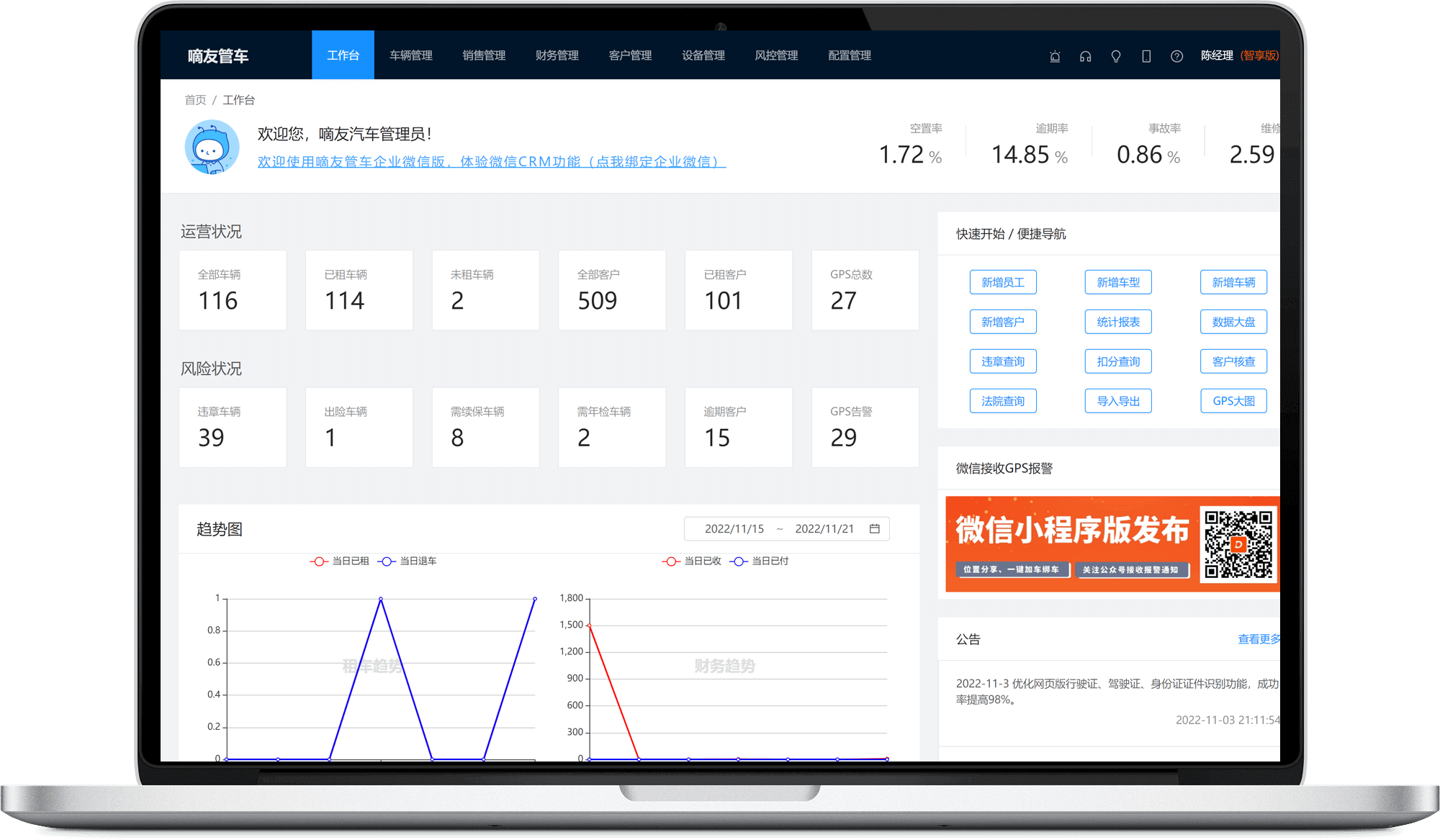 嘀友管车工作台